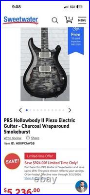 2015 Paul Reed Smith (PRS) Hollowbody II Guitar with Piezo Charcoal Wraparound