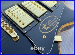 6 String Electric Guitar Glossy Black Finish Solid Body Bone Nut H-H-H Pickups