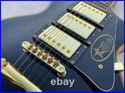 6 String Electric Guitar Glossy Black Finish Solid Body Bone Nut H-H-H Pickups