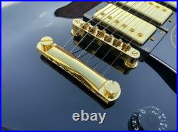 6 String Electric Guitar Glossy Black Finish Solid Body Bone Nut H-H-H Pickups