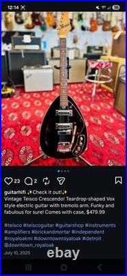 AUTHENTIC VINTAGE BLUE TEARDROP CRESCENDO GUITAR FROM BEFORE 1980 Condition VG++