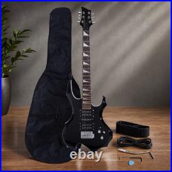 Black Flame Style Electric Guitar Beginner Bundle Bag Strap Cable Picks HSH