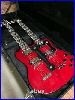 Blem Great Playing Sg Style 12/6 Double Neck Trans Red Electric Guitar