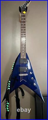 Blue Flying V Style Solid Body Electric Guitar 6-String Right-Handed Signed