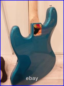 Busker's Electric Jazz Bass Turquoise Blue Guitar with Soft Case