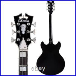 D'Angelico Premier DC Semi-Hollow Electric Guitar Black Flake 197881340414 RF