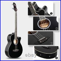 FAST, FREE SHIPPING? Acoustic-Electric Jet Black Bass Guitar withMahogany FB