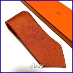 Hermes Authentic Men Necktie Orange 100% Silk Tie Sword Tip H Pattern Hermes Authentic Men Necktie Orange 100% Silk Tie Sword Tip H Pattern