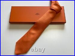 Hermes Authentic Men Necktie Orange 100% Silk Tie Sword Tip H Pattern Hermes Authentic Men Necktie Orange 100% Silk Tie Sword Tip H Pattern