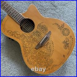 Luna Acoustic Guitar Engraved Pine Top Body Mahogany Neck Rosewood Fingerboard
