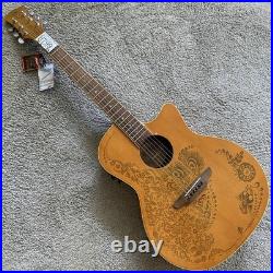 Luna Acoustic Guitar Engraved Pine Top Body Mahogany Neck Rosewood Fingerboard