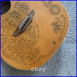 Luna Acoustic Guitar Engraved Pine Top Body Mahogany Neck Rosewood Fingerboard