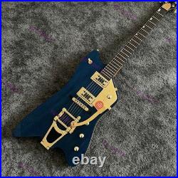 Solid Electric Guitar Stainless Rounded Fret Edge Gold Hardware Blue US Stock