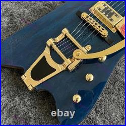 Solid Electric Guitar Stainless Rounded Fret Edge Gold Hardware Blue US Stock