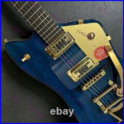 Solid Electric Guitar Stainless Rounded Fret Edge Gold Hardware Blue US Stock