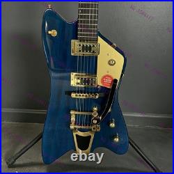 Solid Electric Guitar Stainless Rounded Fret Edge Gold Hardware Blue US Stock