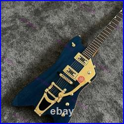 Solid Electric Guitar Stainless Rounded Fret Edge Gold Hardware Blue US Stock
