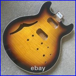 Sunburst DIY Project Jazz Guitar Tiger Maple Top Mahogany Body, Semi Hollow