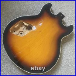 Sunburst DIY Project Jazz Guitar Tiger Maple Top Mahogany Body, Semi Hollow